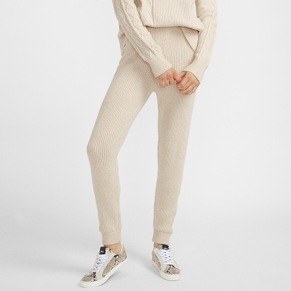 EXPRESS Ribbed Cable Knit High Waisted Jogger Pant with Pockets - Picture 11 of 13